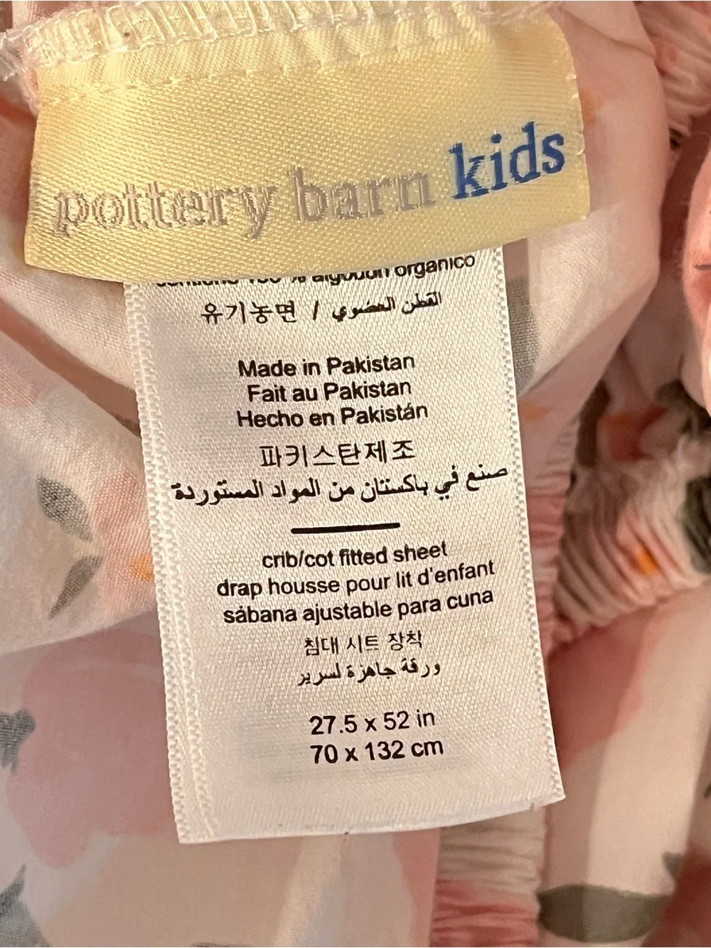 Pottery Barn Kids Meredith Allover Floral Fitted Crib Sheet Pink Organic Cotton